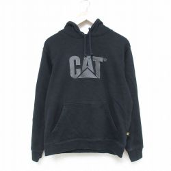 L★古着 長袖 スウェット パーカー メンズ CAT 刺繍 黒 ブラック 24dec12 中古 スエット トレーナー トップス