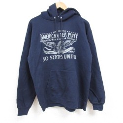 M★古着 ヘインズ Hanes 長袖 スウェット パーカー メンズ 00年代 00s 鳥 TER PARTY 紺 ネイビー 24dec12 中古 スエット トレーナー トップス