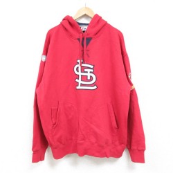 XL★古着 マジェスティック 長袖 スウェット パーカー メンズ 00年代 00s MLB セントルイスカージナルス 大きいサイズ 赤 レッド メジャーリーグ ベースボール 野球 24dec12 中古 スエット トレーナー トップス