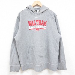XL★古着 ナイキ NIKE 長袖 スウェット パーカー メンズ WALTHAM センタースウォッシュ グレー 霜降り 24dec12 中古 スエット トレーナー トップス