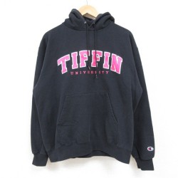 L★古着 チャンピオン Champion 長袖 スウェット パーカー メンズ 00年代 00s TIFFIN 大学 黒 ブラック 24dec12 中古 スエット トレーナー トップス