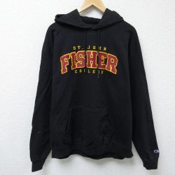 XL★古着 チャンピオン Champion 長袖 スウェット パーカー メンズ セントジョンフィッシャー カレッジ 刺繍 大きいサイズ 黒 ブラック 24dec13 中古 スエット トレーナー トップス