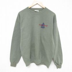 【50%OFF】L★古着 長袖 スウェット メンズ 90年代 90s 木 クルーネック USA製 濃緑 グリーン 24dec18 中古 スエット トレーナー トップス