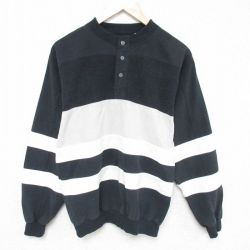 【20%OFF】M★古着 長袖 トップス メンズ 90年代 90s クルーネック 黒他 ブラック ボーダー 24dec18 中古 スエット トレーナー