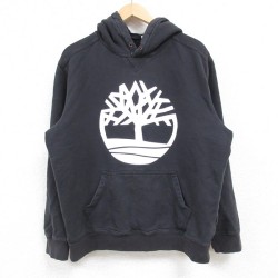 L★古着 ティンバーランド Timberland 長袖 スウェット パーカー メンズ ビッグロゴ 黒 ブラック 24dec13 中古 スエット トレーナー トップス