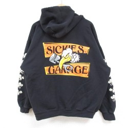 XL★古着 ヘインズ Hanes 長袖 スウェット パーカー メンズ 00年代 00s Sickies Garage 大きいサイズ 黒 ブラック 24dec13 中古 スエット トレーナー トップス