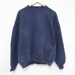 XL★古着 ラッセル 長袖 スウェット メンズ 00年代 00s 無地 大きいサイズ クルーネック 紺 ネイビー 24dec12 中古 スエット トレーナー トップス