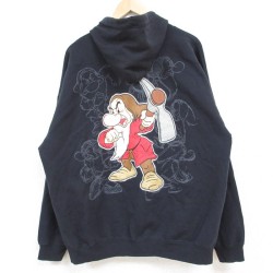 XL★古着 長袖 フルジップ スウェット パーカー メンズ ディズニー DISNEY しらゆきひめ 7人の小人 七人のこびと グランピー 大きいサイズ 黒 ブラック 24dec14 中古 スエット トレーナー トップス