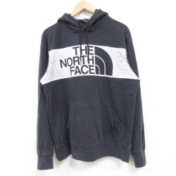L★古着 ノースフェイス THE NORTH FACE 長袖 スウェット パーカー メンズ ビッグロゴ 黒 ブラック 24dec14 中古 スエット トレーナー トップス