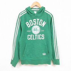 XL★古着 アディダス adidas 長袖 スウェット パーカー メンズ NBA ボストンセルティックス 刺繍 緑 グリーン 霜降り バスケットボール 24dec14 中古 スエット トレーナー トップス