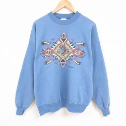 XL★古着 ヘインズ Hanes 長袖 スウェット メンズ 00年代 00s ホピ族 大きいサイズ クルーネック 薄紺 ネイビー 24dec14 中古 スエット トレーナー トップス