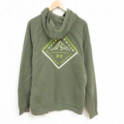 XL★古着 アンダーアーマー UNDER ARMOUR 長袖 スウェット パーカー メンズ ビッグロゴ 大きいサイズ ラグラン 緑 グリーン 24dec14 中古 スエット トレーナー トップス