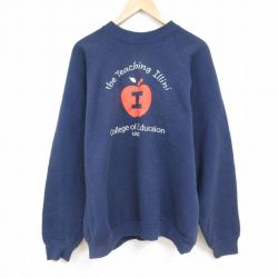 XL★古着 フルーツオブザルーム 長袖 スウェット メンズ 90年代 90s リンゴ 大きいサイズ ラグラン クルーネック USA製 紺 ネイビー 24dec14 中古 スエット トレーナー トップス