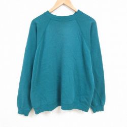XL★古着 ヘインズ Hanes 長袖 スウェット メンズ 00年代 00s 無地 大きいサイズ クルーネック 青緑 24dec14 中古 スエット トレーナー トップス