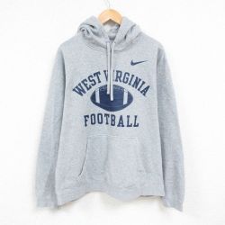 XL★古着 ナイキ NIKE 長袖 スウェット パーカー メンズ ウエストバージニア フットボール 大きいサイズ グレー 霜降り 24dec16 中古 スエット トレーナー トップス