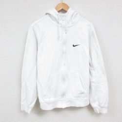 XL★古着 ナイキ NIKE 長袖 フルジップ スウェット パーカー メンズ ワンポイントロゴ 大きいサイズ 白 ホワイト 24dec16 中古 スエット トレーナー トップス