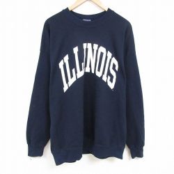 XL★古着 長袖 スウェット メンズ 00年代 00s イリノイ 大きいサイズ クルーネック 紺 ネイビー 24dec16 中古 スエット トレーナー トップス