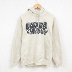 L★古着 長袖 スウェット パーカー メンズ アニメ NARUTO ナルト疾風伝 奈良シカマル サイ 薄ベージュ カーキ 24dec16 中古 スエット トレーナー トップス