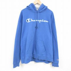 XL★古着 チャンピオン Champion 長袖 スウェット パーカー メンズ ビッグロゴ 大きいサイズ 薄紺 ネイビー 24dec16 中古 スエット トレーナー トップス