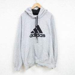 XL★古着 アディダス adidas 長袖 スウェット パーカー メンズ ビッグロゴ 刺繍 大きいサイズ ラグラン 薄グレー 霜降り 24dec16 中古 スエット トレーナー トップス