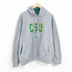 XL★古着 長袖 スウェット パーカー メンズ 00年代 00s CSU 刺繍 大きいサイズ グレー 霜降り 24dec16 中古 スエット トレーナー トップス