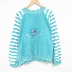 【20%OFF】XL★古着 長袖 スウェット メンズ 90年代 90s サタデーズ ツートンカラー 大きいサイズ ラグラン クルーネック 薄緑他 グリーン 24dec17 中古 スエット トレーナー トップス
