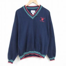 XL★古着 長袖 スウェット メンズ 90年代 90s ラスベガス 大きいサイズ Vネック 紺 ネイビー 24dec17 中古 スエット トレーナー トップス