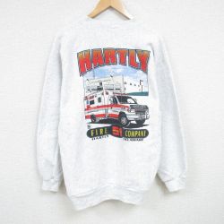 【50%OFF】XL★古着 長袖 スウェット メンズ 90年代 90s ハートリーボランティア消防団 クルーネック USA製 薄グレー 霜降り 24dec17 中古 スエット トレーナー トップス
