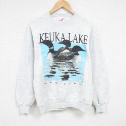 【50%OFF】M★古着 ジャージーズ 長袖 スウェット メンズ 90年代 90s ケウカ湖 カモ クルーネック USA製 薄グレー 霜降り 24dec17 中古 スエット トレーナー トップス