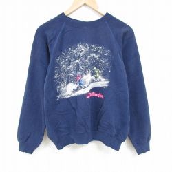 XL★古着 ヘインズ Hanes 長袖 スウェット メンズ 80年代 80s スキー ラグラン クルーネック USA製 紺 ネイビー 24dec17 中古 スエット トレーナー トップス