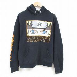 L★古着 長袖 スウェット パーカー メンズ 00年代 00s アニメ NARUTO ナルト疾風伝 うずまきナルト 黒 ブラック 24dec17 中古 スエット トレーナー トップス