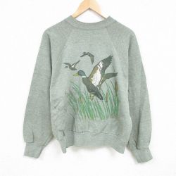 【50%OFF】L★古着 長袖 スウェット メンズ 90年代 90s カモ ラグラン クルーネック USA製 薄緑 グリーン 霜降り 24dec17 中古 スエット トレーナー トップス