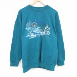 XL★古着 長袖 スウェット メンズ 00年代 00s シカ 大きいサイズ クルーネック 青緑 24dec17 中古 スエット トレーナー トップス