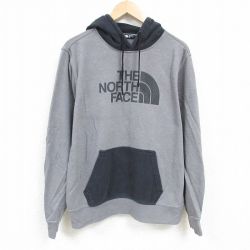 XL★古着 ノースフェイス THE NORTH FACE 長袖 スウェット パーカー メンズ ビッグロゴ ツートンカラー グレー他 霜降り 24dec17 中古 スエット トレーナー トップス