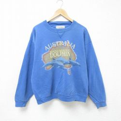 【50%OFF】L★古着 長袖 スウェット メンズ 90年代 90s オーストラリア イルカ クルーネック USA製 青 ブルー 24dec18 中古 スエット トレーナー トップス