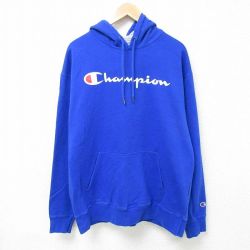 XL★古着 チャンピオン Champion 長袖 スウェット パーカー メンズ ビッグロゴ 青 ブルー 24dec18 中古 スエット トレーナー トップス