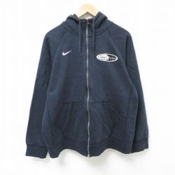 XL★古着 ナイキ NIKE 長袖 フルジップ スウェット パーカー メンズ ワンポイントロゴ ラグラン 黒 ブラック 24dec18 中古 スエット トレーナー トップス