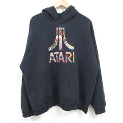 XL★古着 長袖 スウェット パーカー メンズ ATARI 黒 ブラック 24dec23 中古 スエット トレーナー トップス