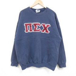 XL★古着 リー Lee 長袖 スウェット メンズ 00年代 00s ギリシャ文字 クルーネック 紺 ネイビー 24dec23 中古 スエット トレーナー トップス