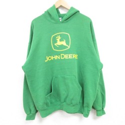 XL★古着 長袖 スウェット パーカー メンズ 00年代 00s JOHN DEERE 緑 グリーン 24dec23 中古 スエット トレーナー トップス
