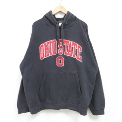 XL★古着 リーボック REEBOK 長袖 スウェット パーカー メンズ オハイオ 大きいサイズ 黒 ブラック 24dec23 中古 スエット トレーナー トップス