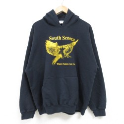 XL★古着 長袖 スウェット パーカー メンズ 00年代 00s 鳥 黒 ブラック 24dec23 中古 スエット トレーナー トップス