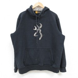 XL★古着 長袖 スウェット パーカー メンズ BROWNING 黒 ブラック 24dec19 中古 スエット トレーナー トップス