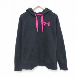 L★古着 アンダーアーマー UNDER ARMOUR 長袖 スウェット パーカー メンズ ワンポイントロゴ ラグラン 黒 ブラック 24dec19 中古 スエット トレーナー トップス