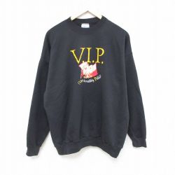 【50%OFF】XL★古着 ヘインズ Hanes 長袖 スウェット メンズ 00年代 00s 鳥 クルーネック 黒 ブラック 24dec19 中古 スエット トレーナー トップス