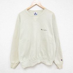 【20%OFF】L★古着 チャンピオン Champion 長袖 スウェット メンズ 90年代 90s ワンポイントロゴ クルーネック ベージュ カーキ 24dec19 中古 スエット トレーナー トップス