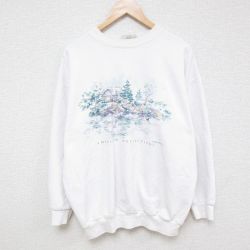 【50%OFF】XL★古着 長袖 スウェット メンズ 00年代 00s 家 木 クルーネック 白 ホワイト 24dec19 中古 スエット トレーナー トップス