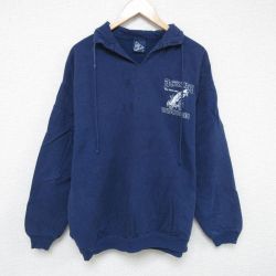 XL★古着 WEK 長袖 スウェット メンズ 90年代 90s 魚 コットン 襟付き USA製 紺 ネイビー 24dec20 中古 スエット トレーナー トップス