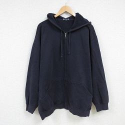 XL★古着 ランズエンド 長袖 フルジップ スウェット パーカー メンズ 00年代 00s 無地 大きいサイズ クルーネック 紺 ネイビー 24dec20 中古 スエット トレーナー トップス