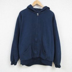 XL★古着 長袖 フルジップ スウェット パーカー メンズ 無地 大きいサイズ クルーネック 紺 ネイビー 24dec20 中古 スエット トレーナー トップス